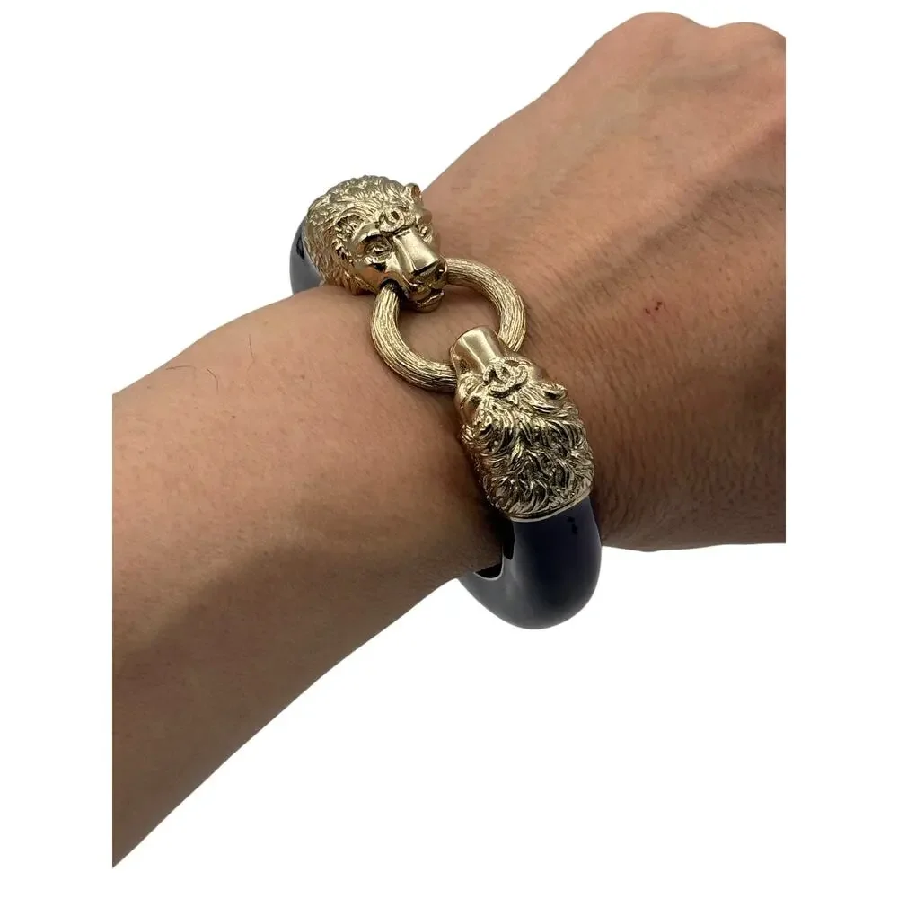 Chanel Enamel Lion Head Bracelet Purple Gold